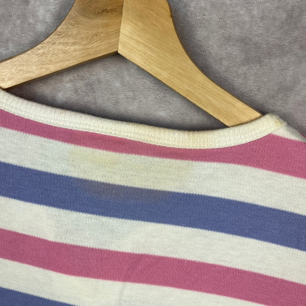 VTG 70s Bay Club by Catalina Striped T-Shirt Top Pink Blue Cream Short Sleeve - Picture 4 of 4